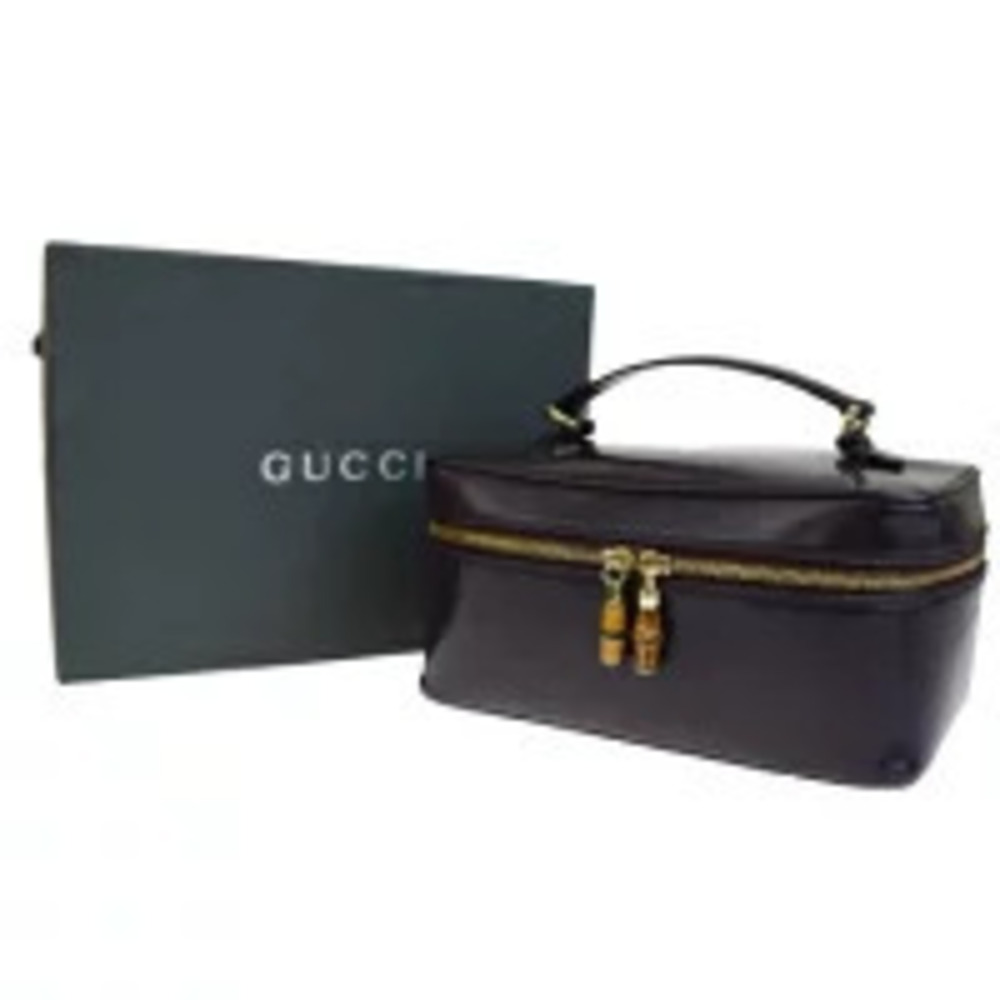 Gucci Bamboo Vanity Bag Handbag Purple Leather
